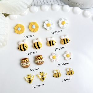 20PCS Creative Simulated Honey Can Bee Resin Nail Art Decorations 3D Kawaii Red Dot Flower Sunflower Nail Charms for DIY Nails