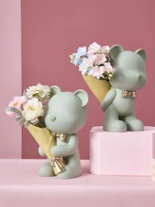 Luxurious Resin Crafted Violent Bear Figurine Living Room Study Desktop Decoration High End Floral Arrangement Home Decor Gift