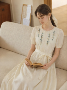INMAN | Plant Lace Trim Retro Floral Waist Cinching Dress