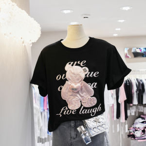 Áo Thun Cotton Thêu Tay Ngắn Dáng Rộng Dài Vừa Phải Cho Nữ Mùa Hè Thường Ngày Thời Trang Đa Năng Họa Tiết Hoạt Hình