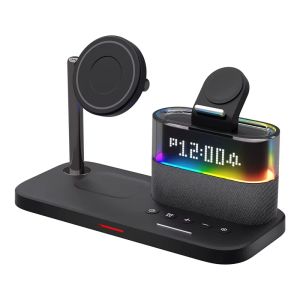 Qi2 5 In 1 Magnetic Wireless Charger Stand LED Night Light นาฬิกาปลุกสําหรับ Samsung iPhone IWatch Airpods Fast CHARGING Station