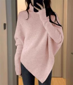 HUOLISI | Black High-neck Cozy Irregular Knit Sweater 2026 Autumn Winter
