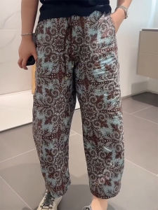 High Waist Wide Leg Casual Pants Womens Print Loose Fit Trousers for Pear Shaped Body Comfortable Soft Material Korean Style