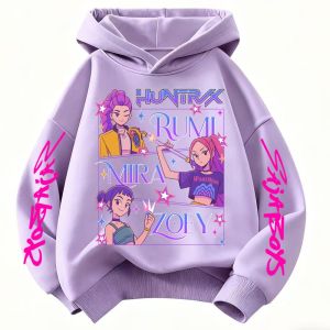 Demone Hunter Girls Pink Hooded Streetwear Autumn Winter Anime Pullover Kids Y2K Kawaii Long Sleeved Casual Kid Adult Hoodies