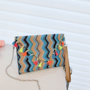 Trendy Ethnic Style Chain Crossbody Bag Womens Handbag Summer Underarm Small Bag Soft PU Material Geometric Pattern Casual