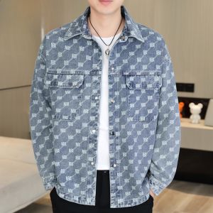 HENGYUANXIANG | Hengyuanxiang Mens Casual Style Worn-In Denim Jacket Spring Autumn Flip Collar Coat Fashionable Youthful Urban Look Cotton Blend