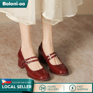 Heels for Women Retro Mary Jane Shoes Red Wedding Shoes Thick Soled High Heels for Square Toe