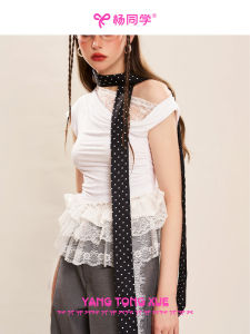 ผ้าพันคอไหมลายจุดยาวสไตล์ย้อนยุค Y2K สำหรับผู้หญิง ผ้าพันคอแบบบาง ผ้าพันคอแบบลำลอง ผ้าพันคอแบบมีสไตล์ ผ้าพันคอแบบมีสไตล์