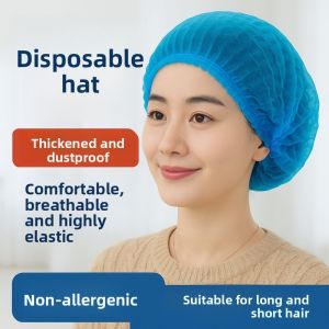 100PCS Disposable Deep Blue Hair Cap Thickened Nonwoven Bouffant Cover Stretchy Dustproof Breathable All Hair Types Nonwoven Cap