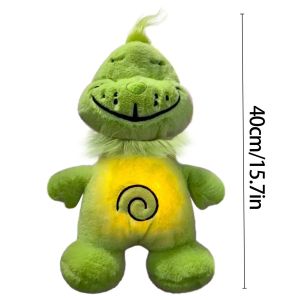 2026 Green Shaggy Anime Plush Toy Breathing Companion Doll Glowing Belly Stuffed Animal Peripheral Holiday Gift for Kids