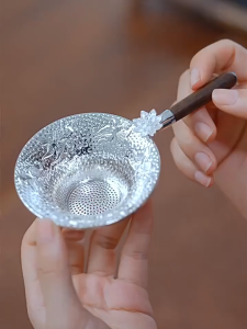 Tea Strainer With Lotus Koi Design Made Of Golden Metal Comes With A Handle For Filtering Tea Water A Tea Accessory