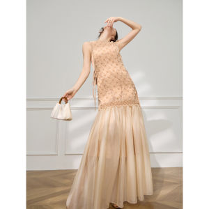 PlumJan | Round Neck A-Line Waist Cinching Lace Dress for Women Summer