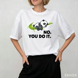 Sanrio | No You Do It Funny Printed Tshirt Kawaii Panda Graphic Casual Streetwear Hipster Hip Hop Loose Men Tees Breathable Tops
