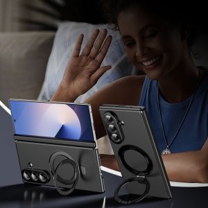 For Magsafe Case With Hinge Protection For Samsung Galaxy Z Fold 8 7 6 5 4 3 Magnetic Leather Case Ring Stand & Screen Protector