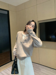 ALOHA LU | Áo Sweater Nữ Kiểu Hàn Quốc Dễ Thương Cổ Henley