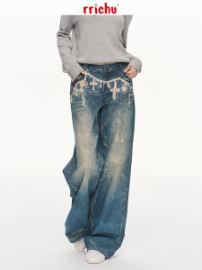 Low Waist Distressed Denim Jeans Digital Printing Girl Slimming Pendant Vintage Small Size Pants Womens Fashion Spring Autumn