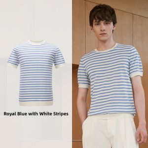 Mens Knitted Round Neck Striped T-shirt