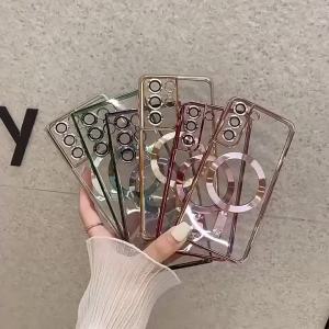 Magnetic Plating Clear Phone Case For Samsung Galaxy S26 S25 S24 S23 S22 S21 Ultra Plus FE A57 A56 A55 A54 A37 A36 A17 A16 Cover