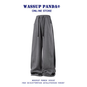Wassup Panda American Pure Cotton Mens Sporty Casual Pants Summer Trendy Loose Drapey Straight Leg Casual Pants