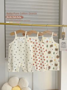 cat and fish | Cotton Comfortable Baby Romper Sleeveless Summer Sleepwear