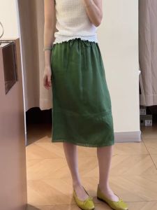MANMI | Korean Style Green Slim Fit Lace Hollow Straight Skirt