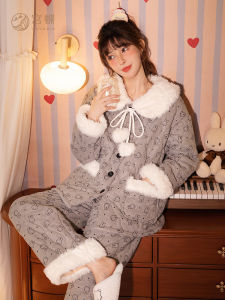 GONGDIE | Warm Sleeping Wear for Women 3-layer Padding and Coral Velvet
