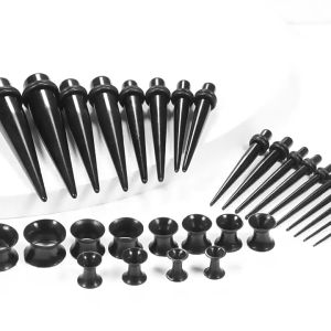36pcs/set Ear Stretcher Acrylic Black Earring Stretcher Tunnel Plugs Earlets For Daily Wear