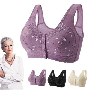 Plus Size Women Soft Cotton Sports Bra Wire Free Bras Front Closure Brassiere Comfortable Thin Underwear Middle-aged Elder