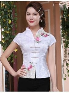 New Arrival Summer Improvement White Tang Suit Short Sleeve Tops Fashion Silm Tang Suit Short Cheongsam Retro Daily Cheongsam