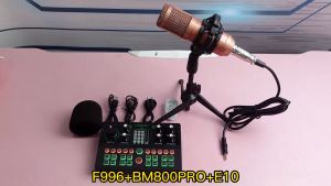 Siborie【COD】F996+BM800PRO+E10 Paket Lengkap Live Sound Card Mic Headset Set Pengiriman cepat