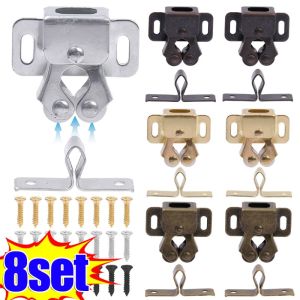 8Set Small Door Catches Kitchen Cupboard Wardrobe Cabinet Latch Stopper Screw Silver Gold Cabinet Hardware Fittings