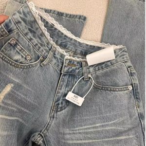 Plus Size American Low Waist Extended Bell Bottom Jeans Women Summer New High Street Slim Fit Commute Floor-Length Retro Lace