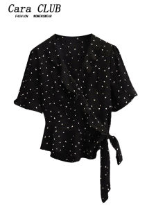 Áo Sơ Mi Chiffon Cara CLUB Cỡ Lớn Cổ Chữ V Tay Ngắn Mùa Hè Giảm Béo Thon Gọn Vai Áo Phông Dáng Rộng Thoải Mái