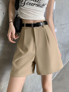 Khaki Suit Shorts Womens Summer Ice Silk A- line Bermuda Shorts Small High Waist Loose Straight-leg Cropped Pants