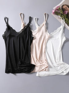 Classic Basic Style Silk All-Matching Bottoming Vest Womens Mulberry Silk Breathable Lace Lace V Neck Small Sling Pure Color