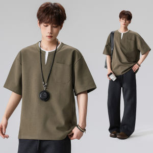 Wood soon | Retro Layered V-Neck Loose T-Shirt