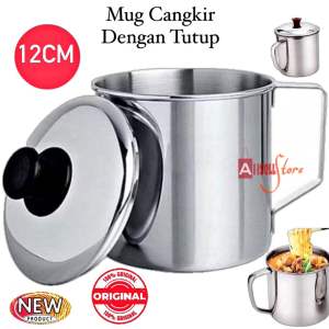 (BISA COD) PROMO Gelas Mug Cangkir + Tutup Stainless 12cm / Gelas Minum Stainless Steel / Gelas KopiTehSusu / Gelas Minum Dengan Tutup Tebal