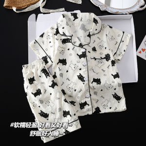 Princess Style Childrens Sleepwear Short Sleeve Shorts Home Clothes for Girls Soft Cotton Polyester Blend Summer Kids Outfits