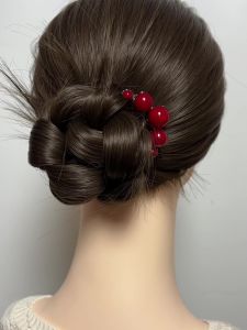 Red Chinese Style Hairpin Beaded Four-Tooth Comb Hair Accessories Traditional Bun Maker Premium Feeling Family Personal Care