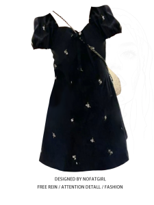 plus Size Womens French Hepburn Style Square Collar Short Sleeve Dress Slimming A-Line Summer New Arrival Casual Bubble Sleeve