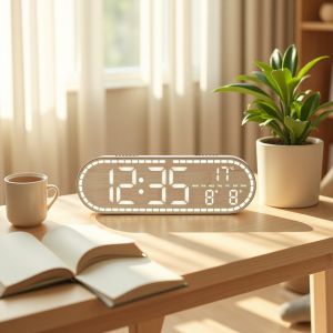 USB Powered Digital Wall Clock TEMP Week Date Display Dual Alarm 4 Levels Brightness Timer Snooze Table Clock 12/24H LED Clock