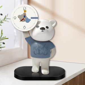 Cute Bear Table Clock Desktop Decorations Creative Silent Clock Childrens Room Study Desk Ornament Office Desk Standing Clock