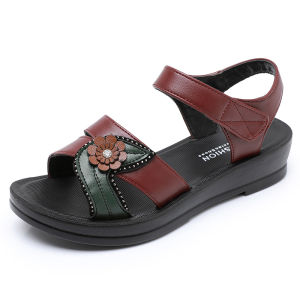 รองเท้าแตะผู้หญิงวัยกลางคนและผู้สูงอายุ รองเท้าแตะพื้นนุ่มกันลื่น รองเท้าแตะแบบสวมหัวเปล่า พื้นยาง รองเท้าแฟชั่นสำหรับผู้หญิง