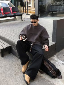 American Style Heavy Embroidery Loose Fit round Neck Sweatshirt Mens Spring Versatile Casual Outerwear POIKILOTHERM