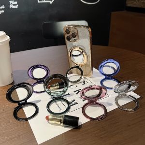 Diamond Pattern Mirror Phone Stand Shiny Powder 360 Degree Rotation Portable Adhesive for Huawei  OPPO Desktop Accessory
