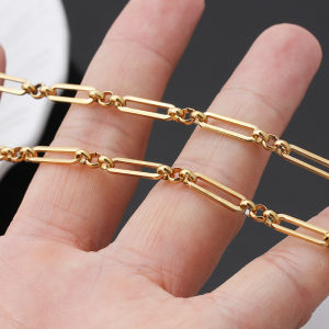 304 Titanium Steel Long Link Chain Flat 18K Gold Plated DIY Bracelet Necklace Accessories Non-Fading Stainless Steel Jewelry