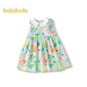 Balabala Girls Dress Baby Kids 2024 New Summer Childrens Sleeveless Small Fresh Print