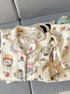 Áo Ngủ HelloKitty Air Cotton Mùa Đông 2024 Áo Ngủ Dài Tay Ấm Áp Dễ Thương Cho Nữ Quần Dài Áo Ngủ Mặc Nhà
