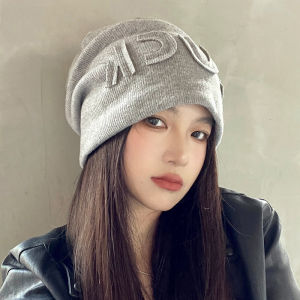 Hip Hop Letters Oversize Beanie for Women Autumn Winter Warm Knitted Baggy Caps Solid Color Pullover Ear Warmer Hats Bonnet
