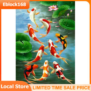 Koi Fishes Animal Cross Stitch Kit 11CT Printed Canvas DIY Embroidery